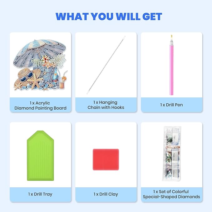 MXJSUA Beach Vacation Diamond Art Hanging Kits for Adults Beginners, DIY Acrylic Special Shaped Crystal Diamond Gem Drills Pendant Art Painting Ornament for Home Wall Decor Gift