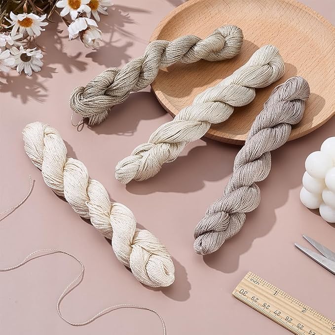 FREEBLOSS 4 Pcs Sashiko Thread Sashiko Skein 100M * 4 Colors Pure Cotton Embroidery Thread Japanese Sewing Threads Quilting and Embroidery Kit Supplies, Khaki