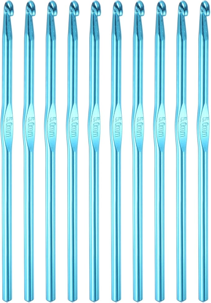 uxcell Aluminum Crochet Hook 5mm US Size H (Size 8) Knitting Needles for DIY Craft Yarn Blue 10Pcs