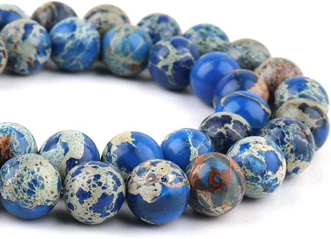 Imperial Sea Sediment Beads for Jewelry Making - 10mm Gemstone Round Beads for Bracelets(34-37pcs, Blue Imperial Sea Sediment)