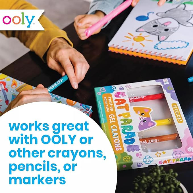 OOLY Sketch and Show Standing Sketchbook, 45 Large 10.5 x 8 Perforated Pages, 120 GSM/ 32lb Perfect for Markers and Colored Pencils - Pets at Play