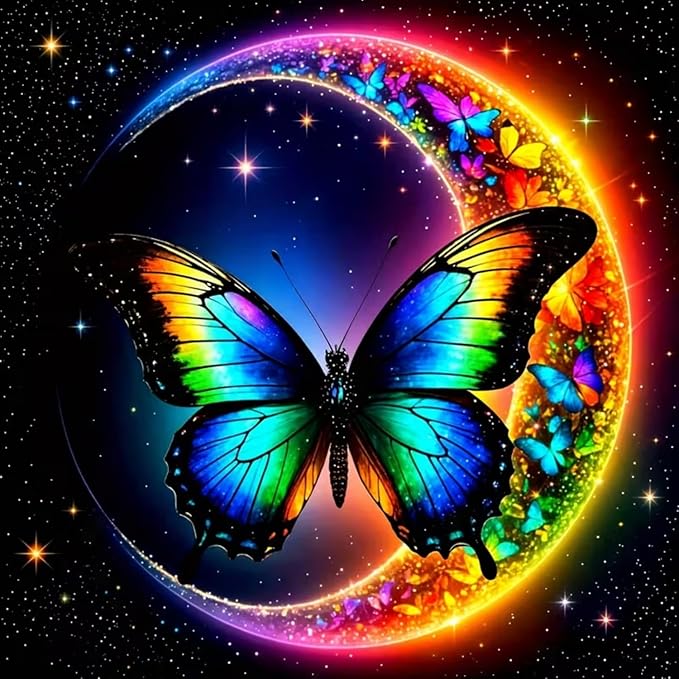 BYGFHLYW 5D Diamond Painting Kits for Adults Beginner, Butterfly Moon Diamond Art Kits for Adults, Full Drill Round Gem Art Paint by Diamonds Dots Crafts Kits for Home Wall Decor 13.7x13.7inch