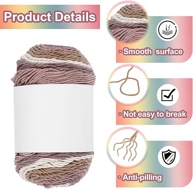 MECCANIXITY Cotton Acrylic Yarn for Crocheting, 422 Yard 5 Ply Soft Gradient Yarn Acrylic 45% Cotton 55% Used for DIY Knitting Blankets Scarves(2 Packx100g,Beige,Brown,Purple)