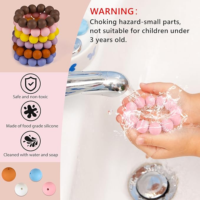 ASTARON 100 Pcs 15mm Silicone Beads for Keychain Making, Yellow Green Blue Pink Silicone Bulk Round Beads for Bracelets Pens Crafts