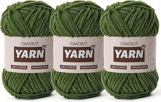 3 Packs Plush Chenille Chunky Crochet Yarn - Baby Yarn for Crocheting Soft - Velvet Yarns Knitting for Blankets Crafts - Fluffy Amigurumi Yarns 150g / 196.8yds (3 Pine Green)