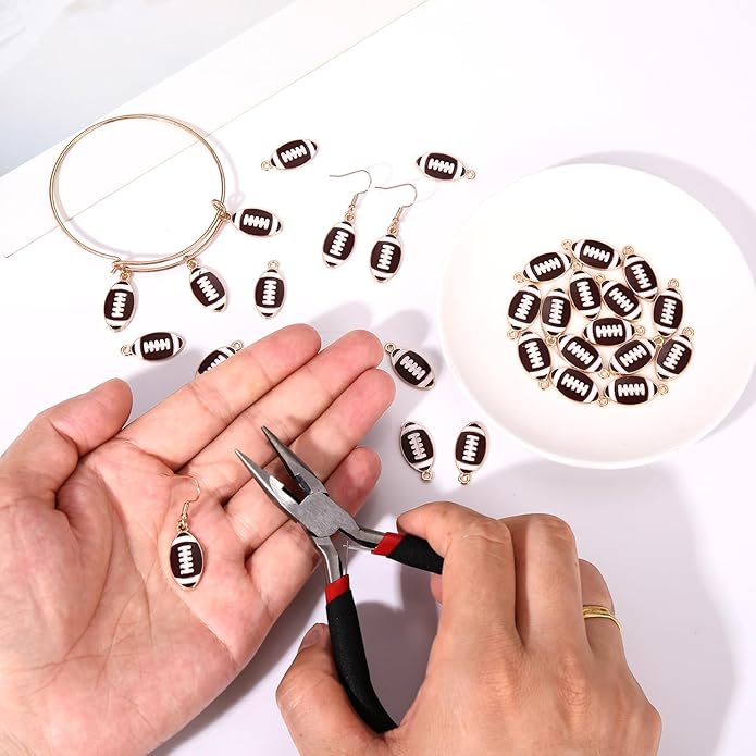 NVENF 30PCS Football Charms for Jewelry Making, Enamel Football Charms for Bracelet Necklace Earrings Making, Red Black White Blue Purple Orange Game Day Football Charm Bulk