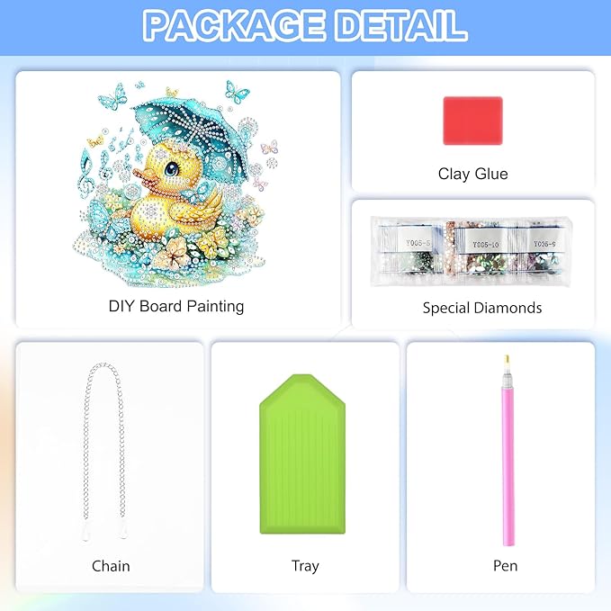 QENSPE Diamond Painting Art Hanging Kits for Adults, 5D Yellow Duck Diamond Paingting Ornaments with Chain, DIY Butterfly Crystal Window Pendants for Home Wall Decor Double Sided Gift 8X8 inch
