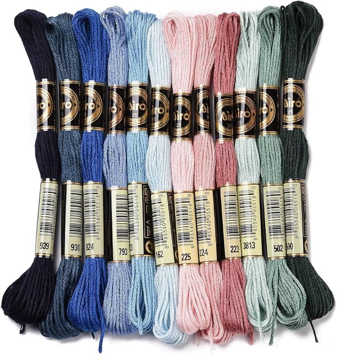 12 Skeins 105 Yards 6 Ply Embroidery Thread Floss Variegated Thread Dark Blue Green Cross Stitch Friendship Bracelet String for Jewelry Making Bracelet Knitting Stitching DIY Craft Supplies