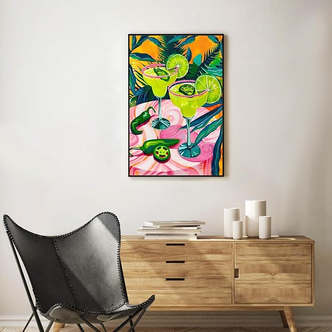 Framed Paint by Numbers Kit for Adults Beginner Cocktail, Adult Paint by Number Kits on Canvas Framed Cocktail, DIY Acrylic Oil Painting by Numbers with Frame, Perfect for Home Decor Gift 8 X 12 Inch