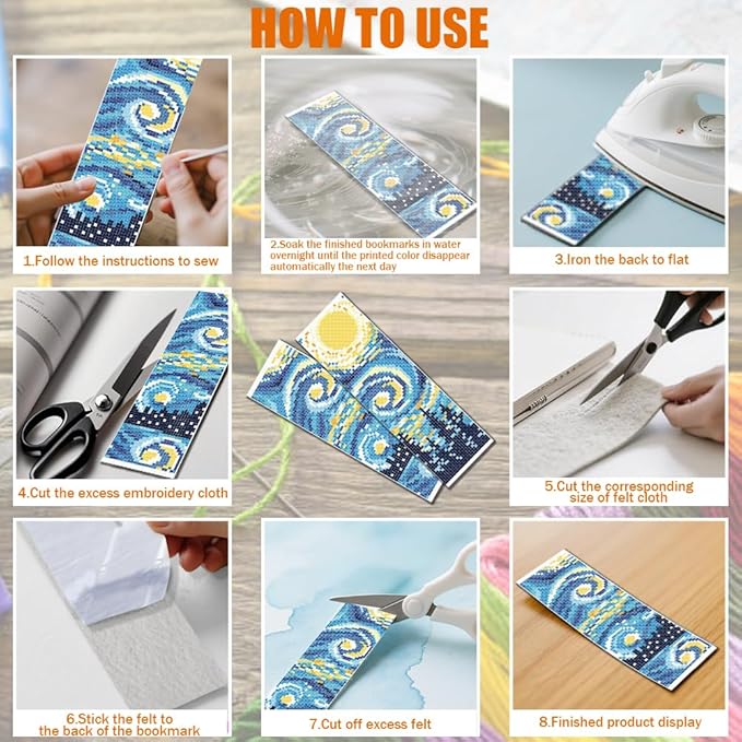 FREEBLOSS 6 Set 11CT Cross Stitch Bookmarks Kit Starry Sky Stamped Cross Stitch Kit DIY Embroidery Bookmark Set with Instruction for Adults Beginners Gift for Reading Enthusiasts 20x6cm/8x2.4inch