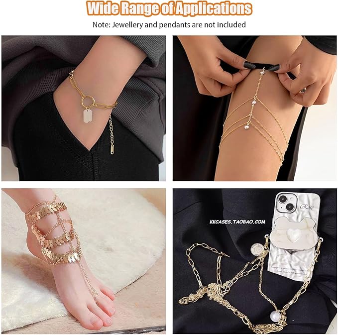 Fesorsi Gold Chain for Jewelry Making, 29.5ft 4 Style Steel Jewelry Chain, Electroplating Process, for DIY Necklace Chains, Tassel Pendants, with Jump Ring, Lobster Clasp, Pliers