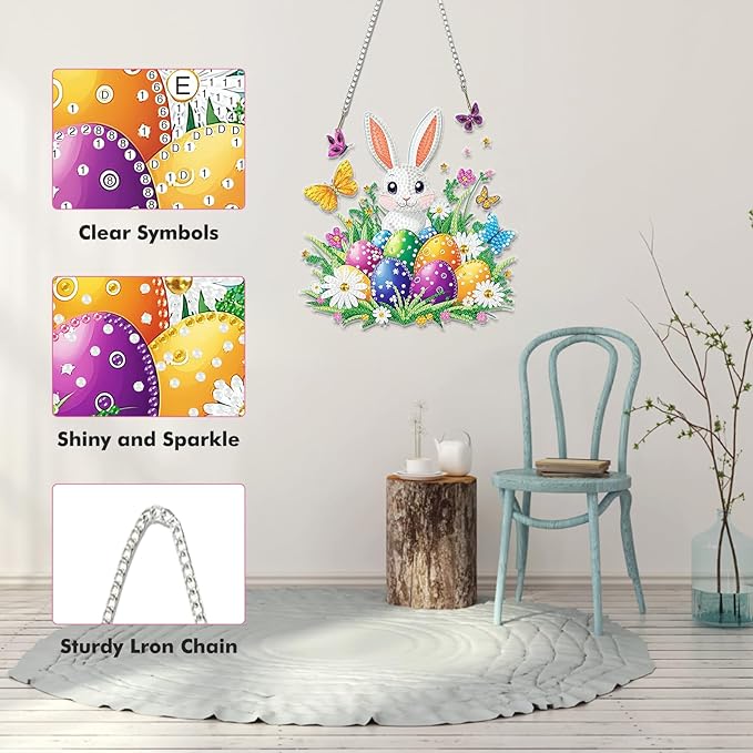 Miwixy Easter Hanging Diamond Art Kits for Adults,Rabbit Special Shaped Crystal Christmas Diamond Painting Ornament Kit DIY Double-Sided Pattern Window Pendant Gem Art Kit for Home Wall Decor