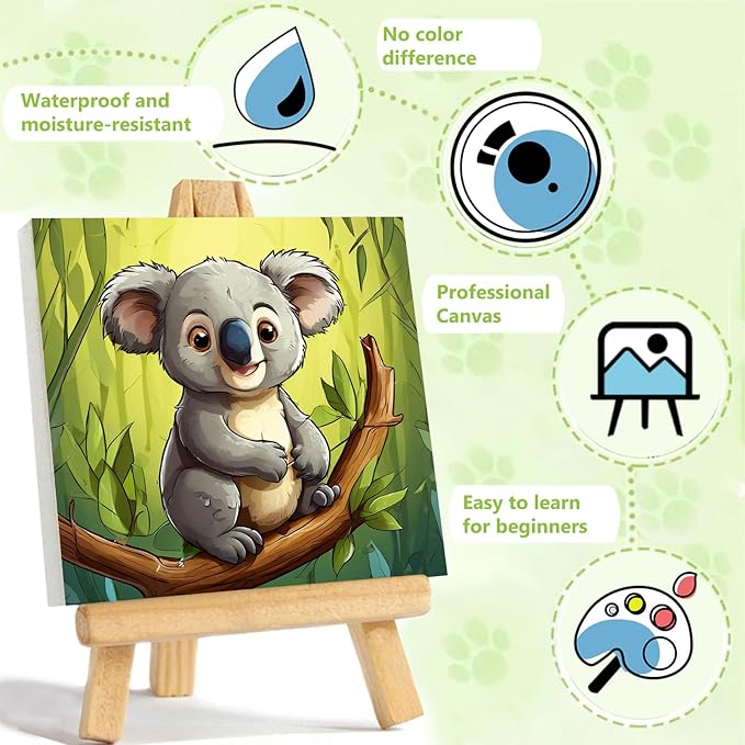Reivworl Paint by Numbers Kit for Kids with Frame and Easel, Koala Paint by Number for Kids Age 6-8-12, Paint by Numbers Kits for Gifts and Home Decor - 8X8Inch
