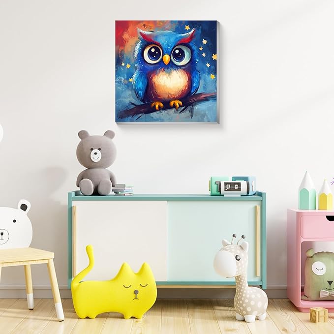 Reivworl Paint by Numbers Kit for Kids with Frame and Easel, Owl Paint by Number for Kids Age 6-8-12, Acrylic Paint by Numbers for Gifts and Home Decor (8X8inch)