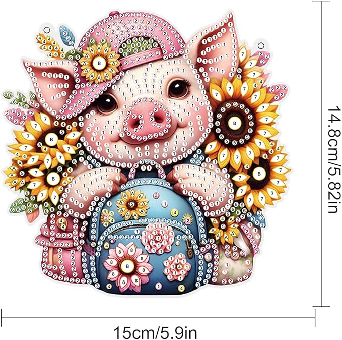 AiYuanzsh 5D DIY Acrylic Special Shaped Diamond Painting Pendant Kit - Sunflower & Pig Design, Hanging Window Ornament for Home Decoration & Gifts