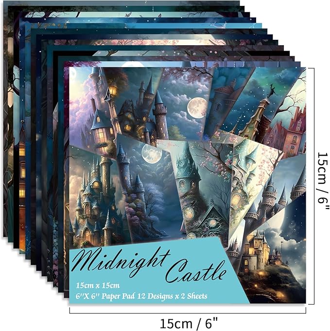 6x6" 160gsm cardstock Single Sided Scrapbooking 24 Papers Pad vintage decoupage scrapbook kit patterned paper junk journal supplies journaling supply scrap paper crafting.Midnight Castle