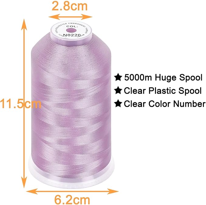 New brothread - Single Huge Spool 5000M Each Polyester Embroidery Machine Thread 40WT for Commercial and Domestic Machines - Amethyst