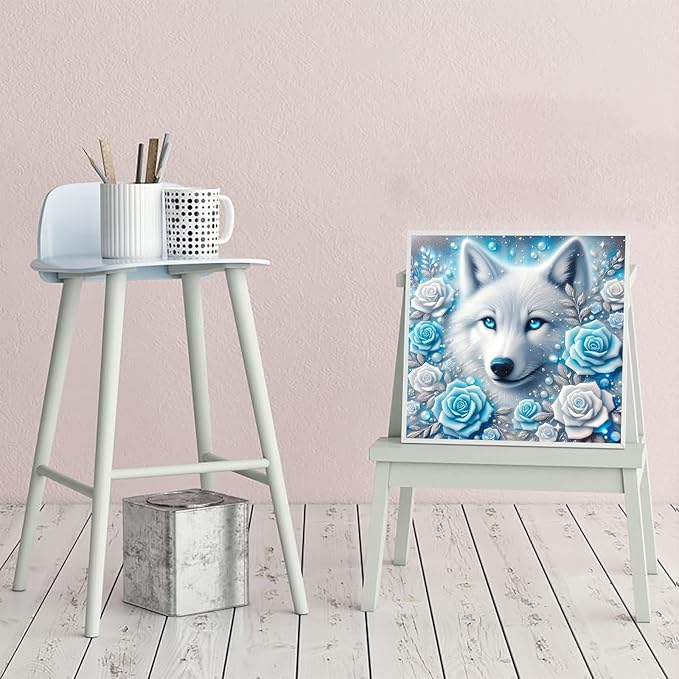 CZYWJMEI Wolf 5D Diamond Painting Kits for Adults Beginners,DIY Blue Rose Flower Diamond Art Kits,Full Round Drill Diamond Dot Gem Art Kits,Home Wall Decor 13.7 x13.7nch