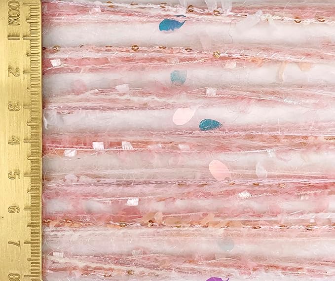 Artisanal Yarn Collection Multifiber Fancy Yarn with Sequins & Iridescent Shimmering Threads for Knitting Crocheting Crafts DIY, Set of 3 Rolls (Peachy Pink)