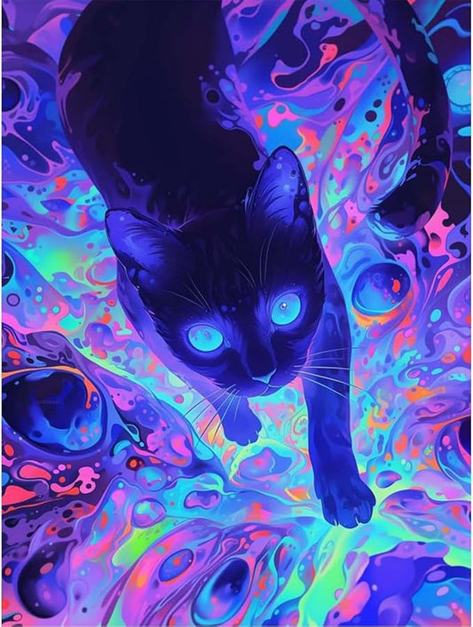 GEEHEIY Diamond Art Kits for Adults, 5D Black Cat Diamond Painting Kits for Beginner, DIY Black Cat Gem Art Dots for Adults, Perfect for Home Wall Decor 12x16 Inch