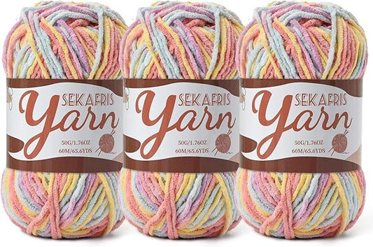 3 Pack Fluffy Velvet Yarn for Crocheting，Baby Blanket Yarn for Crocheting Soft，150g(196.8yds) Amigurumi Yarns，Plush Chenille Crochet Yarns，Puzzle Yarn for Crochet Weaving Craft(3 Macaron)