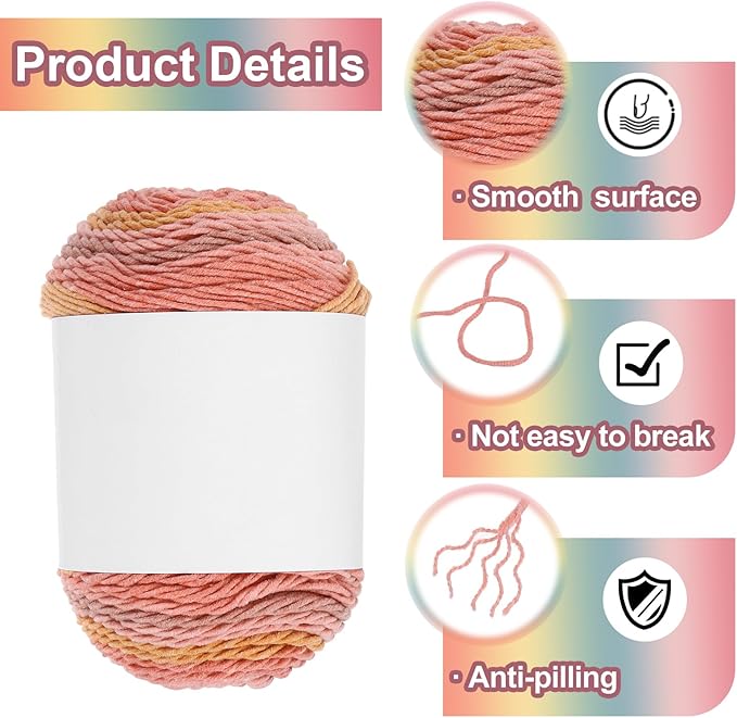 MECCANIXITY Cotton Acrylic Yarn for Crocheting, 422 Yard 5 Ply Soft Gradient Yarn Acrylic 45% Cotton 55% Used for DIY Knitting Blankets Scarves(2 Packx100g,Pink,Yellow,Red)