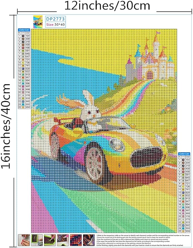 NIHO-JIUMA Diamond Painting Kits Cartoon Sports Car, DIY Full Drill Diamond Art for Teens, Home Wall Decoration (30 X 40 cm/12 X 16 inches)