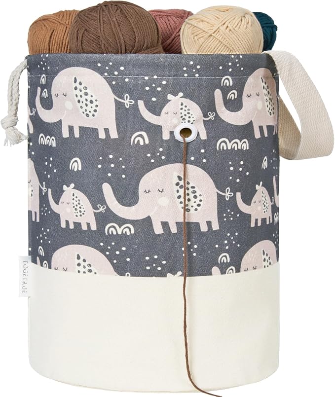 Yarn Bag, Large Crochet Bag Organizer, Drawstring Yarn Storage Knitting Bags, Portable Mini Yarn Holder for Crocheting Project, Skein Ball, Needles Accessories (Elephant Grey, Extra Large)