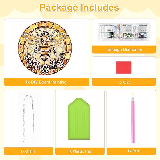 TOSTOG Diamond Art Hanging Kits for Adults, 5D Diamond Painting for Adults Window Pendant, Special Shape Diamonds DIY Bee Flowers Diamond Painting Hanging Pendant Kit for Wall Decor Gift