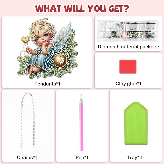 Bowetile Christmas Diamond Art Hanging Kits for Adults, Diamond Art Suncatchers Angel, 5D Special Shape Diamond Painting Pendant Window Ornament Christmas Gifts for Home Door Wall Decor