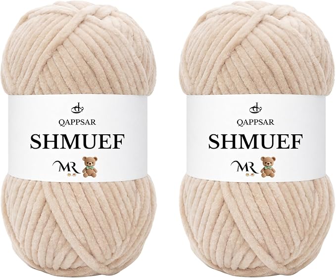 SHMUEF Chenille Yarn 2-Pack – Ultra Soft Velvet Yarn, Super Bulky Weight (5–6 mm), Yarn for Crochet, Amigurumi & Baby Blankets (Ivory)