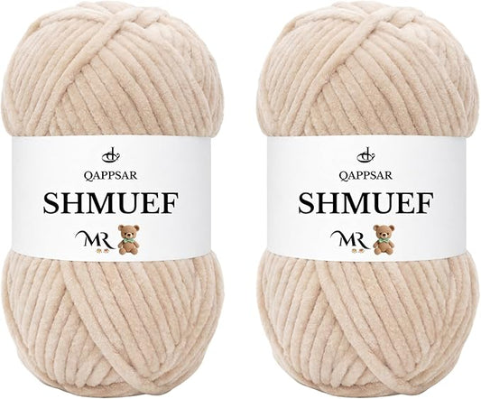 SHMUEF Chenille Yarn 2-Pack – Ultra Soft Velvet Yarn, Super Bulky Weight (5–6 mm), Yarn for Crochet, Amigurumi & Baby Blankets (Ivory)