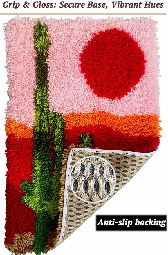 Beginner Latch Hook Kits for Adults & Kids - Pre-Printed Color Canvas Rug Making Set, Anti-Slip Backing, 2 Hooks, Yarn Labeled by Letters - DIY Craft for Home Decor, Gift23.6''x15.8'' (Desert Charm)