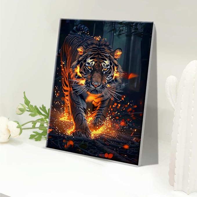JOOZ Paint by Numbers Kit for Adults with Frame Tiger Paint by Number with Easel Animal Adult Paint by Number Kits on Canvas DIY Paint by Number for Adults for Gift Home Wall Decor 7.87x11.81 Inch