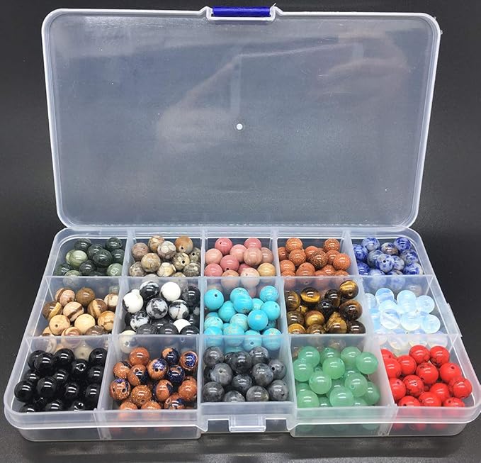 Yephac 450pcs 8mm Natural Gemstone Beads - Smooth Stone Loose Beads for Bracelet, Necklace & Earrings - DIY Jewelry Making
