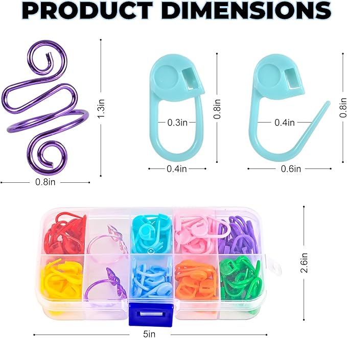 TESEAS 2Pcs Crochet Ring + 100Pcs Stitch Markers Adjustable Crochet Tension Rings for Finger Handmade Open Yarn Guide Crocheting Rings Knitting Accessories with Box,The Ideal Aid to Knitting Supplies