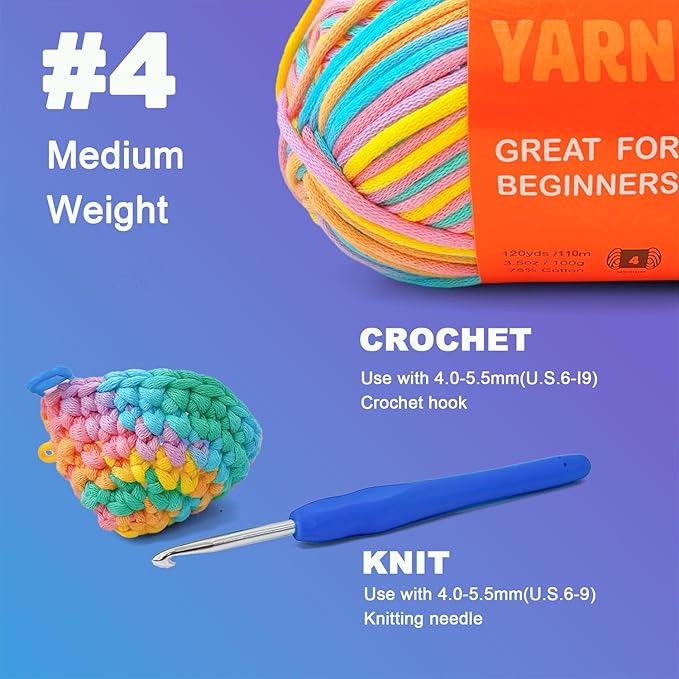 3.5Oz/120yds Pastel Beginner Easy Yarn for Crocheting and Knitting;Worsted-Weight Medium #4;Cotton Blend Yarn for Beginners Amigurumi DIY(Coral,1 Skein)