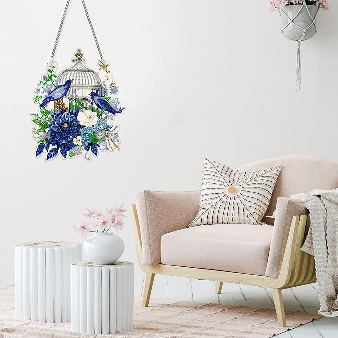 Koikify Diamond Art Pendant Floral Birdcage Diamond Painting Hanging Ornament with Double-Sided Printed Pattern Design for Home Decor & Gifts