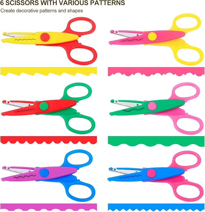 UCEC Craft Scissors Decorative Edge, Zig Zag, Kids Safety Design Pattern Scissors for Kids Toddler Adults, Crafting Scrapbooking Supplies for School, 6 Pack