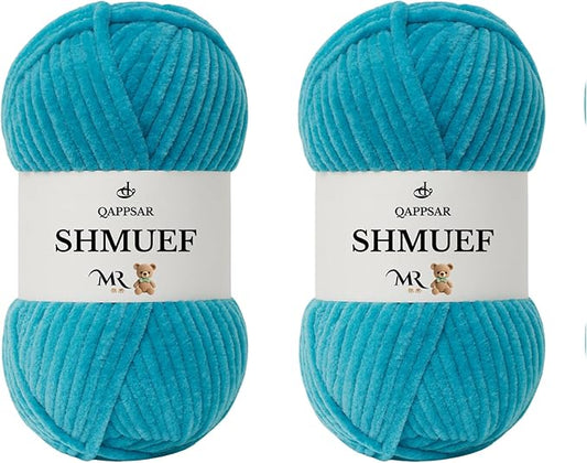 SHMUEF Chenille Yarn 2-Pack – Ultra Soft Velvet Yarn, Super Bulky Weight (5–6 mm), Yarn for Crochet, Amigurumi & Baby Blankets (Turquoise)
