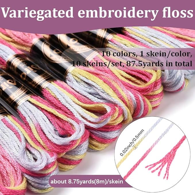 10 Skeins 87.5 Yards 6 Strands Pink Friendship Bracelet String Hand Variegated Embroidery Floss Gradient Cross Stitch Thread Yarn Bracelets Threads Bulk for Sewing Crochet Crafts Stitching