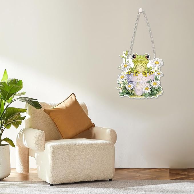 MOGTAA Frog Diamond Art Hanging Pendant Kits, 5D Special Shape Diamond Art Kits for Adults, Crystal Rhinestones Flowers Diamond Painting Gem Art for Home Garden Wall Decor
