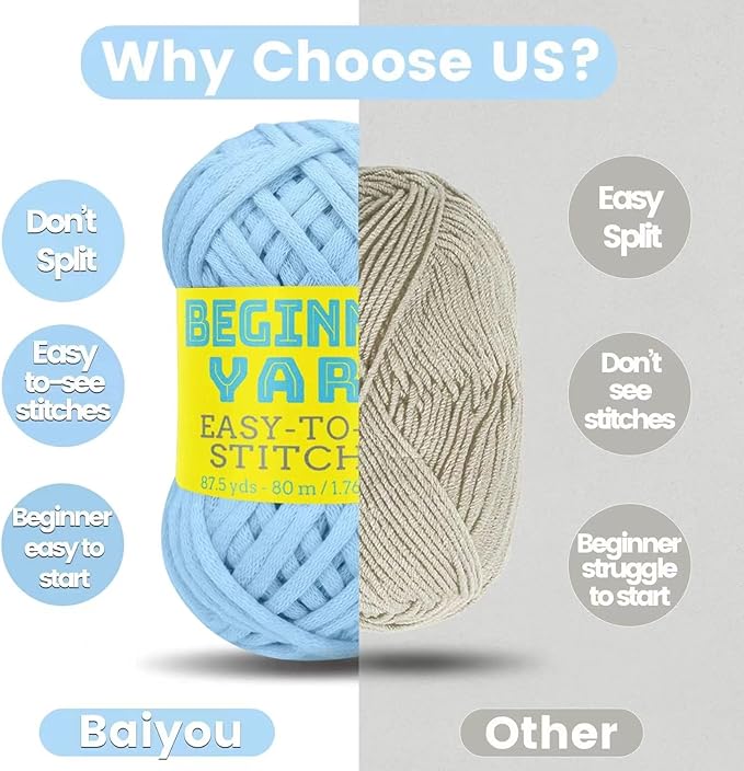 3x50g Beginners Sky Blue Yarn, 260 Yards Blue Yarn for Crocheting Knitting, Easy-to-See Stitches, Worsted Medium #4, Chunky Thick Cotton Nylon Blend Yarn Yarn for Crocheting