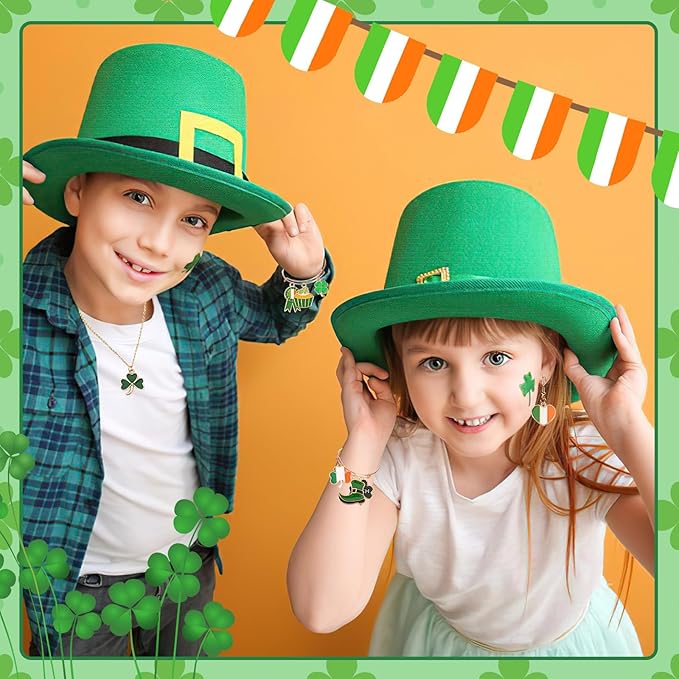 SANNIX 350pcs St. Patrick's Day Charms, Shamrock Charms for Jewelry Making - Green Hat Beer Gnome Irish Enamel Pendants for DIY Crafts Bracelets Necklaces Earrings Making Supplies