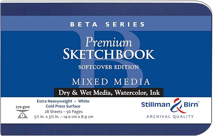 Stillman & Birn Beta Series Softcover Sketchbook, 5.5" x 3.5", 270 gsm (Extra Heavyweight), White Paper, Cold Press Surface