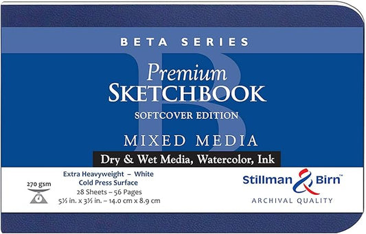 Stillman & Birn Beta Series Softcover Sketchbook, 5.5" x 3.5", 270 gsm (Extra Heavyweight), White Paper, Cold Press Surface