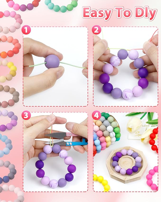 160pcs fiveizero 15mm silicone beads for keychain making valentine's day mixed color round rubber beads bulk, diy craft supplies for bracelets necklaces pens(pink)