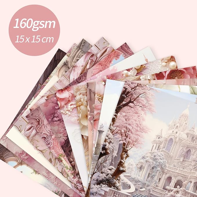 6x6" 160gsm cardstock Single Sided Scrapbooking 24 Papers Pad vintage decoupage scrapbook kit patterned paper junk journal supplies journaling supply scrap paper crafting.Baroque Pink
