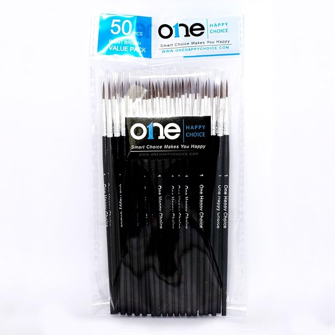 50 Pcs Pack of Synthetic Fine Detail Paint Brushes Set for Miniature, Scale Model, Art Painting in Acrylic, Oil, Watercolor - Pointed Round (Size #1 (Large))
