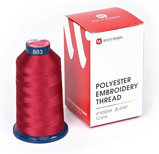 Poolin Embroidery Machine Thread Richword Selected Red 4000M 40WT Polyester Embroidery Thread – Smooth, Strong Single Spool for Home & Commercial Machines 0883